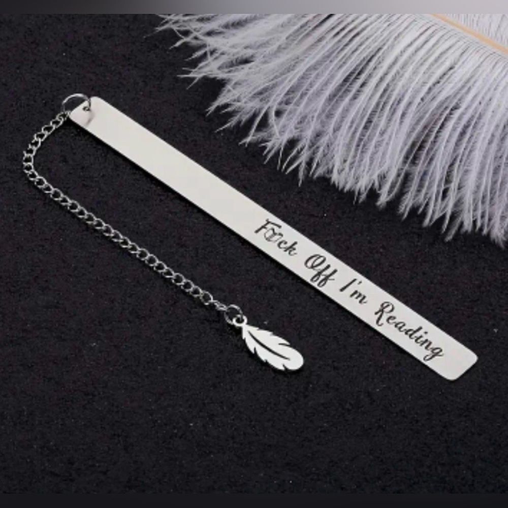 Silver "F_ck Off I'm Reading" Metal Bookmark with Book Charm - Picture 3 of 3